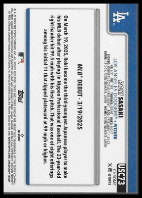 2025 Topps Chrome Update White Refractors #USC73 Roki Sasaki #04/30