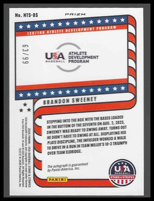 2026 Panini Stars & Stripes USA Baseball Brandon Sweeney #NTS-BS Auto Green /99