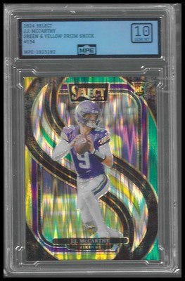 2024 Panini Select Green & Yellow Prizm Shock #134 J.J. McCarthy Rookie MPE 10