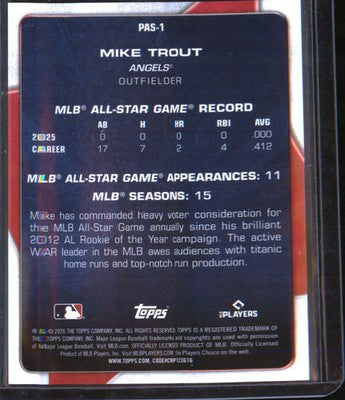 2026 Topps Big Ticket Players Gold Foil #BTP-1 Mike Trout SN #/50