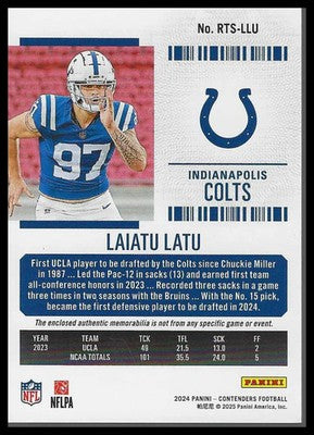 2024 Panini Contenders Rookie Ticket Swatches #RTS-LLU Laiatu Latu
