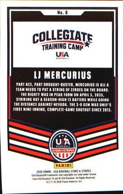 2026 Panini Stars & Stripes Prizm USA Baseball #8 LJ Mercurius