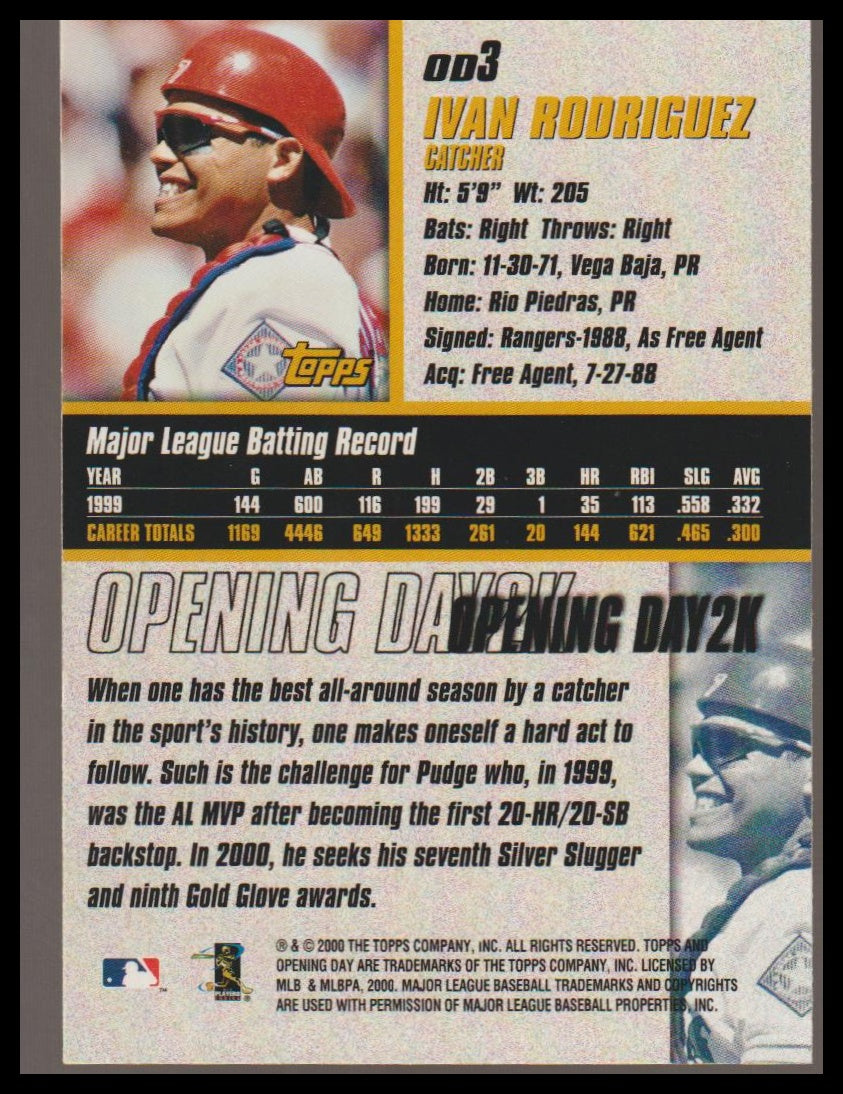2000 Topps / Fleer / Upper Deck / Pacific Opening Day 2K #OD3 Ivan Rodriguez
