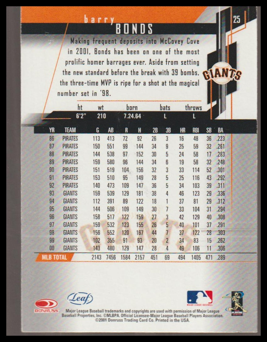 2001 Leaf Rookies & Stars #25 Barry Bonds