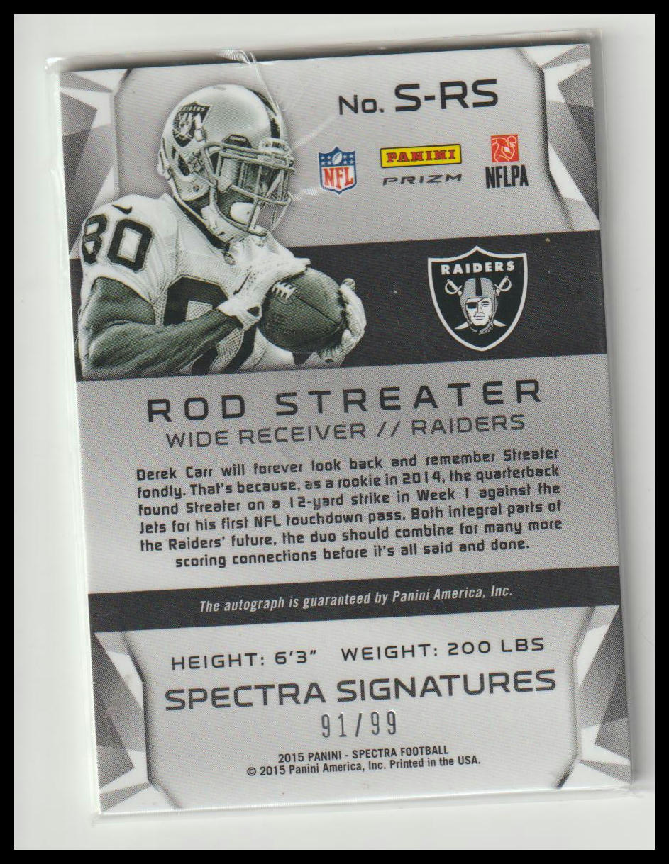 2015 Panini Spectra #S-RS Rod Streater Signatures #/99