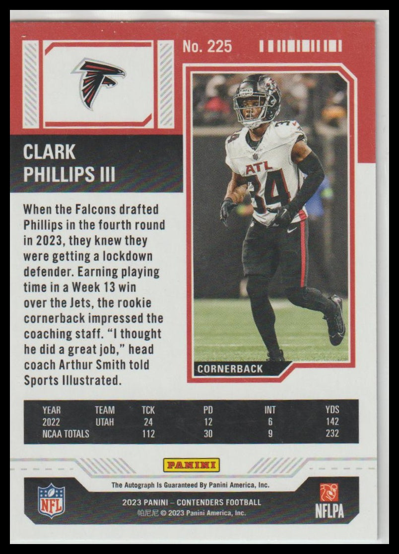 2023 Panini Contenders #225 Clark Phillips III AUTO