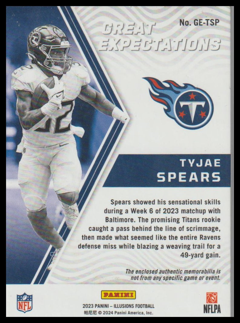 2023 Panini Illusions #GE-TSP Tyjae Spears Great Expectations Relic