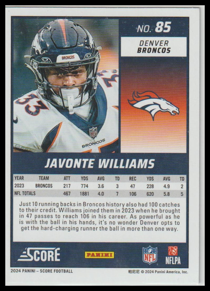 2024 Score #85 Javonte Williams Spokes #/180