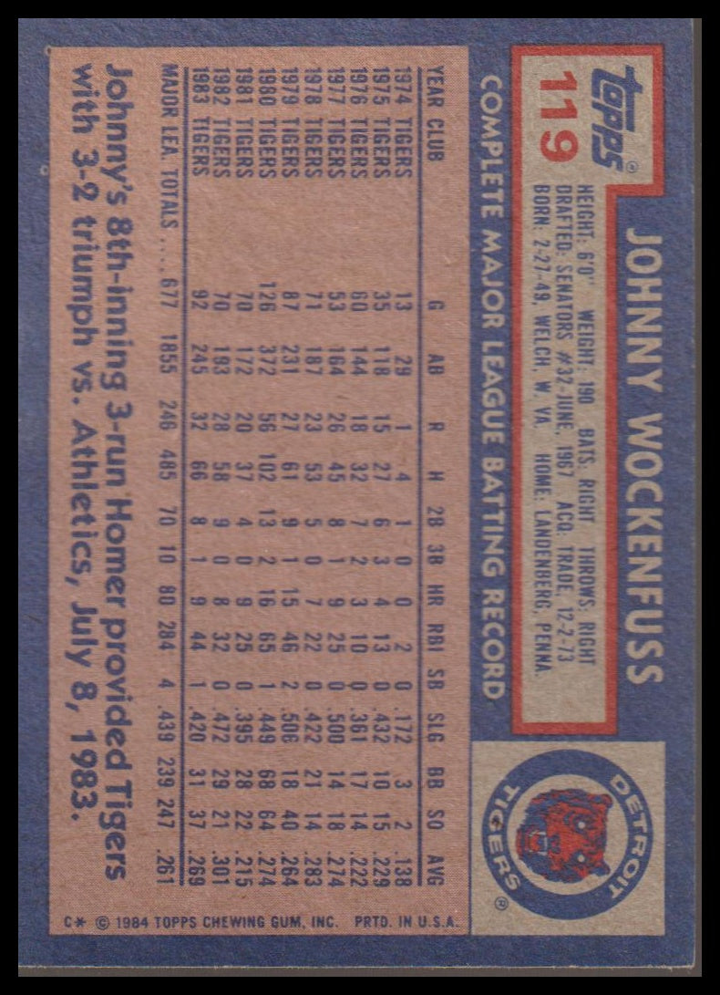 1984 Topps #119 Johnny Wockenfuss