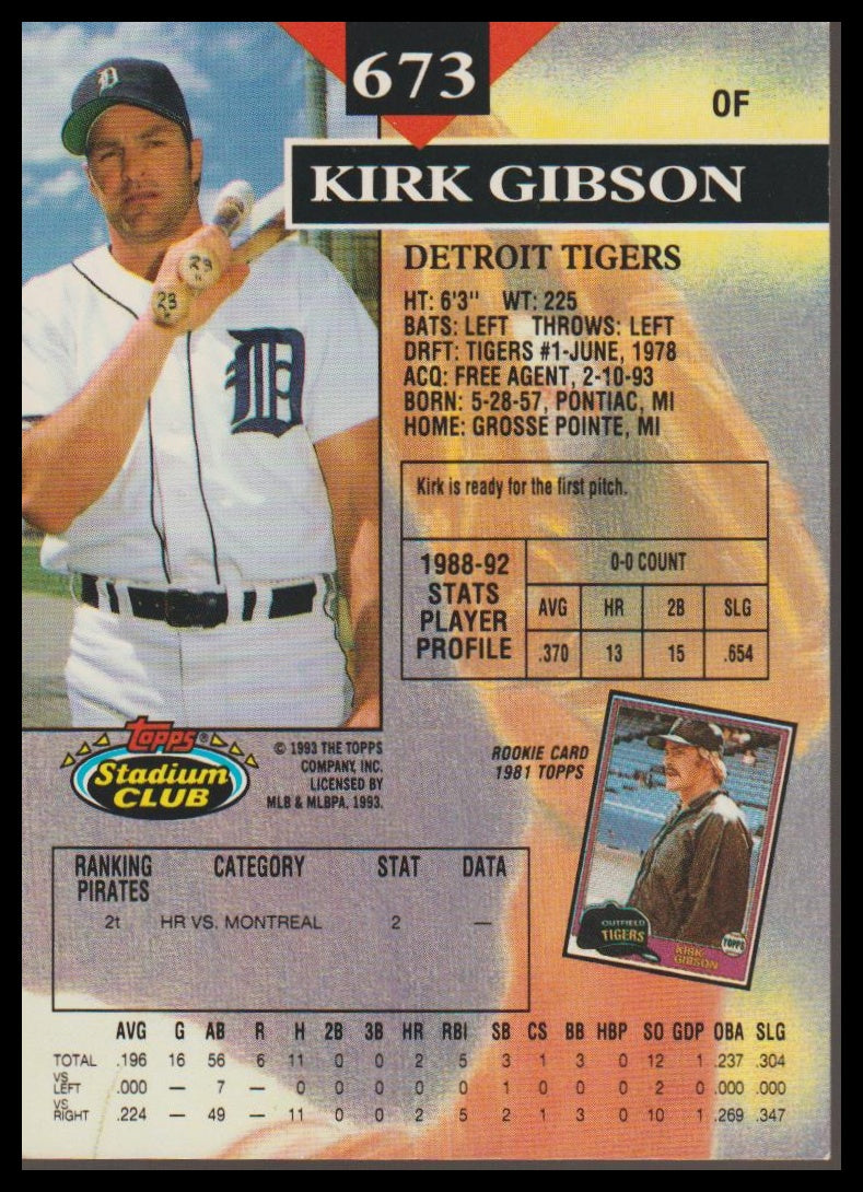 1993 Stadium Club #673 Kirk Gibson