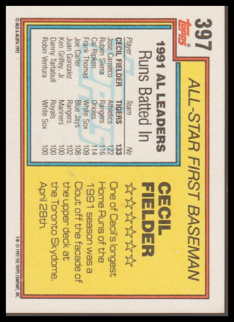 1992 Topps #397 Cecil Fielder Gold