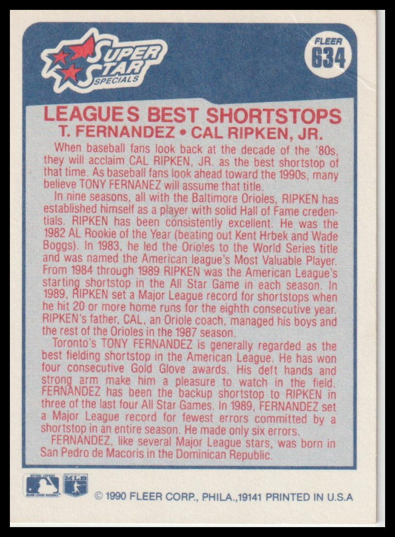 1990 Fleer Leagues Best Shortstops #634 Tony Fernandez / Cal Ripken, Jr.