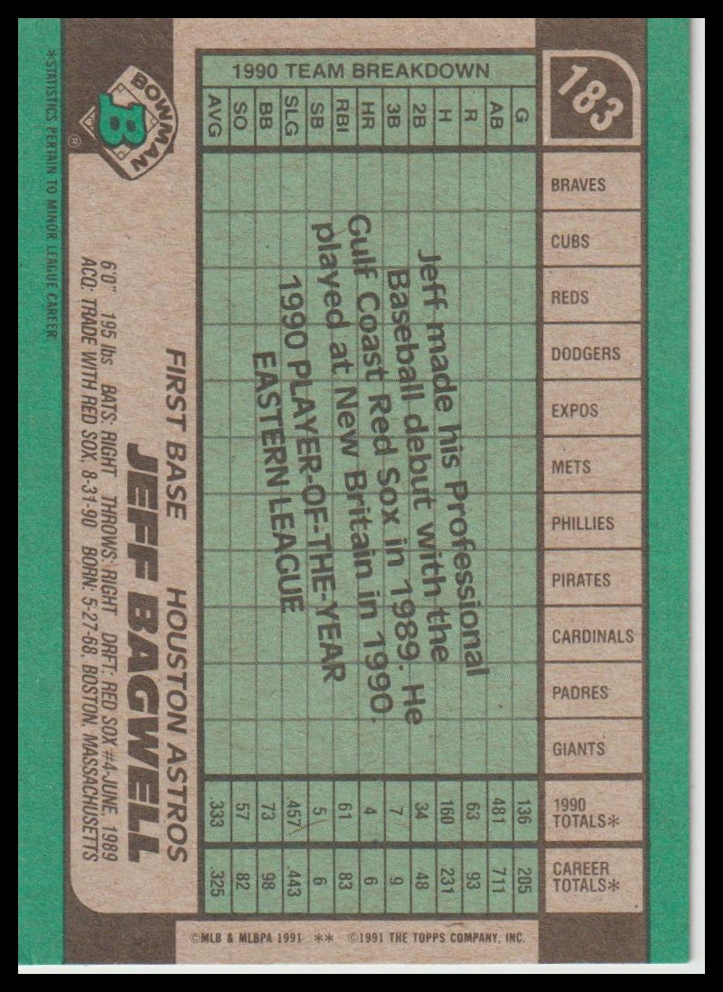 1991 Bowman #183 Jeff Bagwell