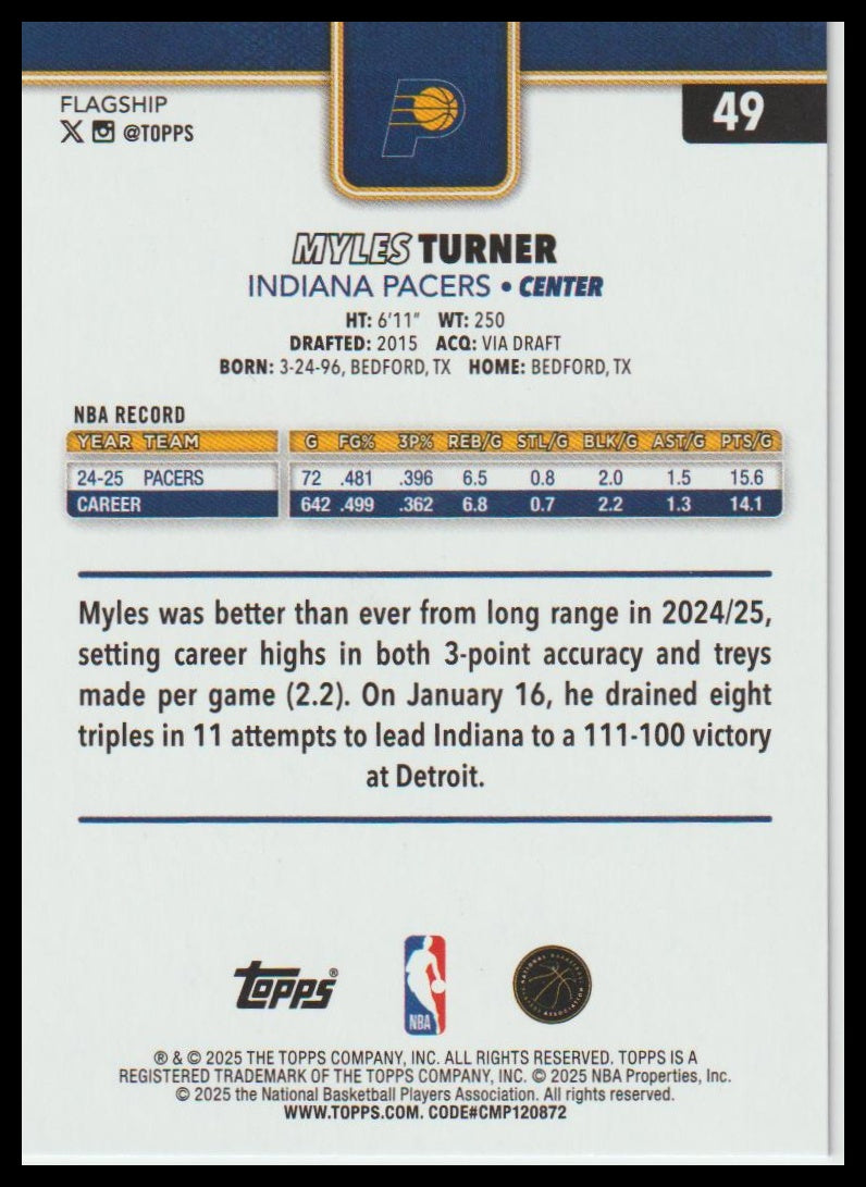 2025-26 Topps #49 Myles Turner Diamante