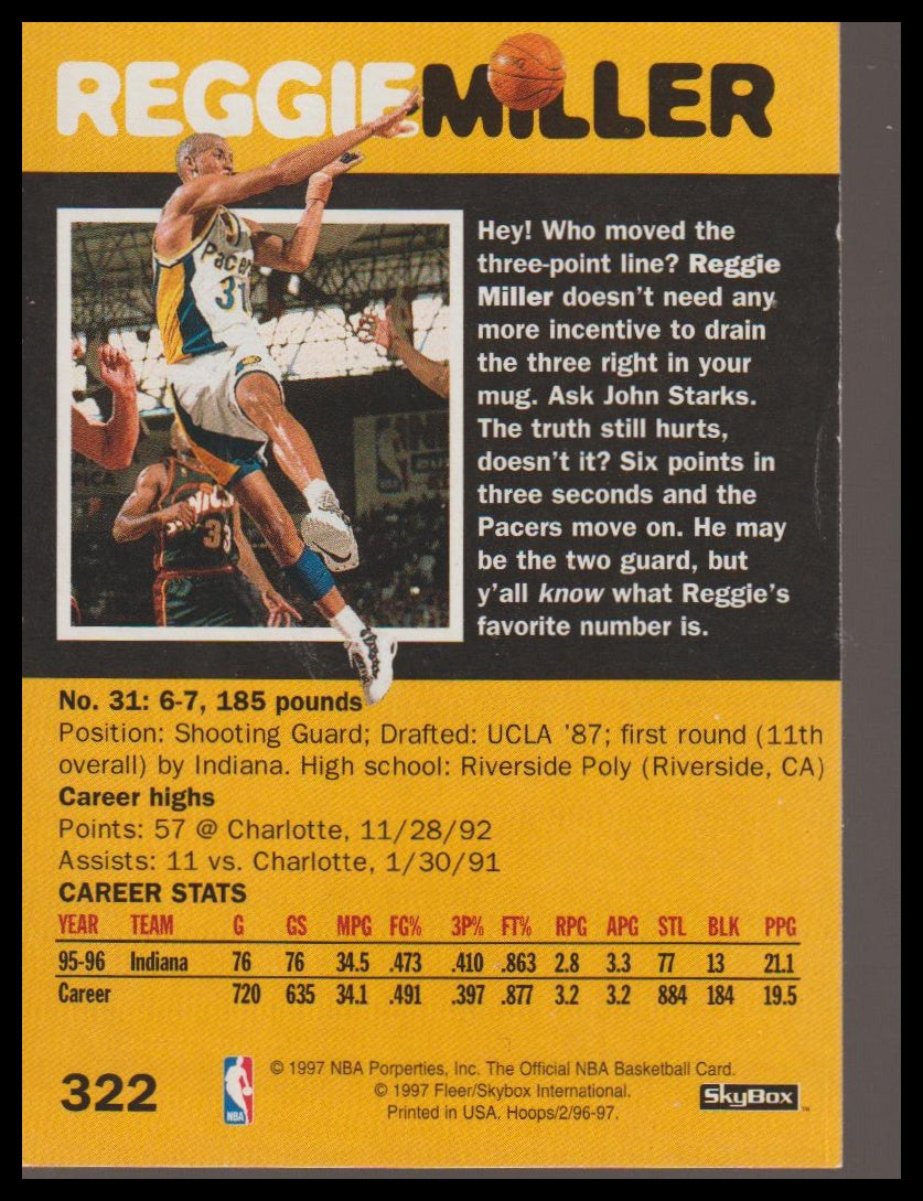 1996-97 Hoops #322 Reggie Miller HOF Slam Trey COOL