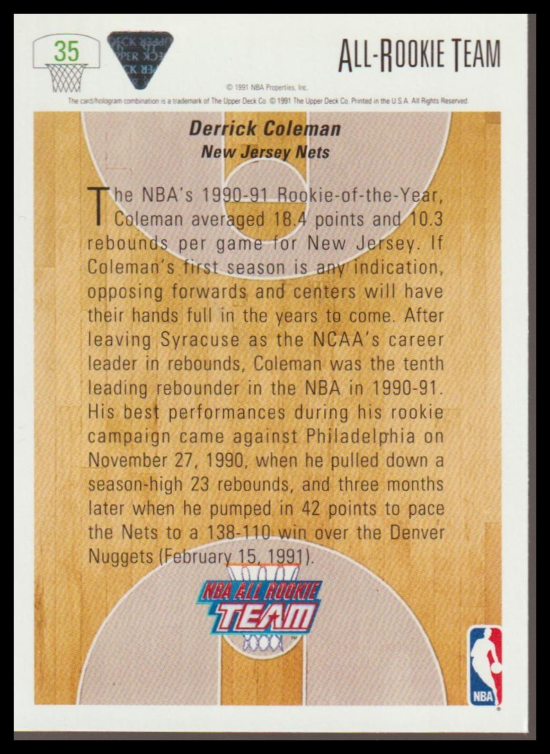 1991-92 Upper Deck #35 Derrick Coleman Rookie of the Year