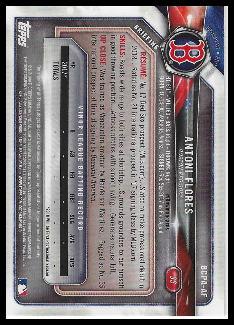 2018 Bowman Chrome #BCPA-AF Antoni Flores Prospects Autographs