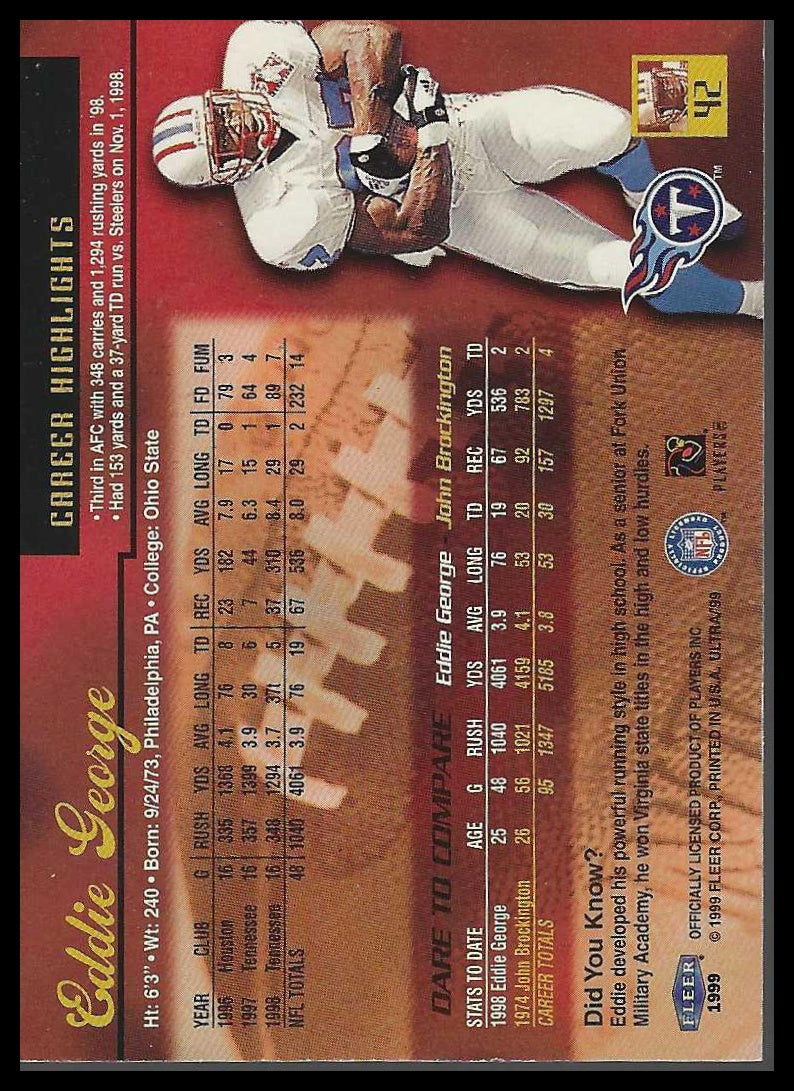1999 Ultra #42G Eddie George Gold Medallion