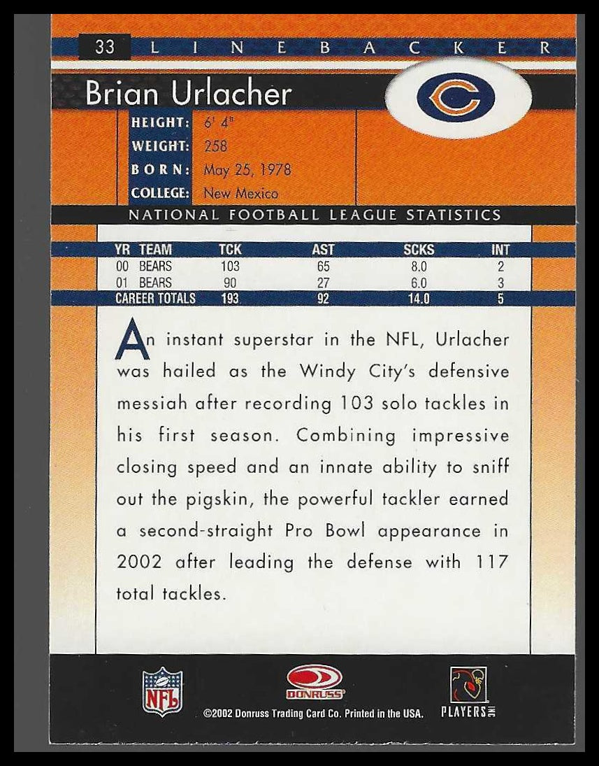 2002 Donruss #33 Brian Urlacher
