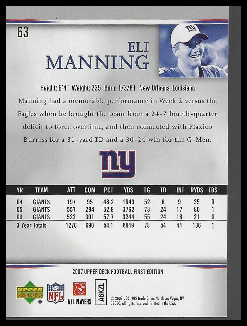 2007 Upper Deck First Edition #63 Eli Manning
