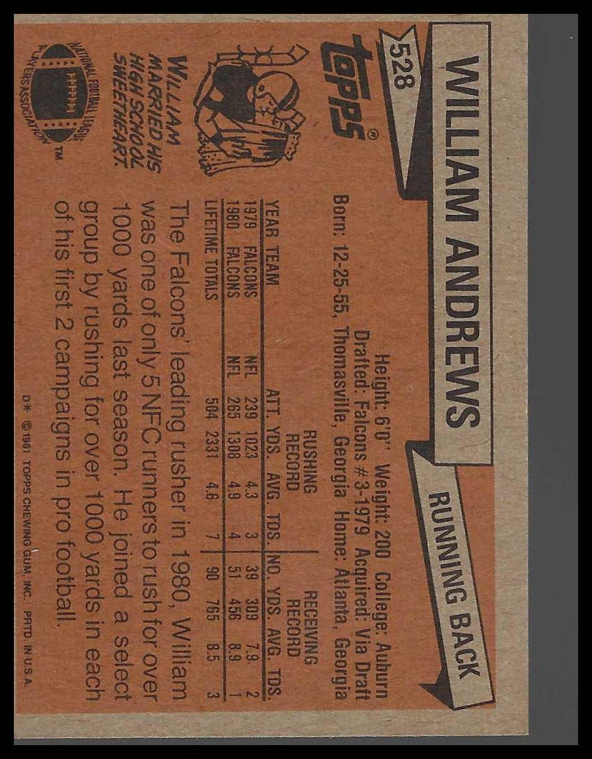 1981 Topps #528 William Andrews