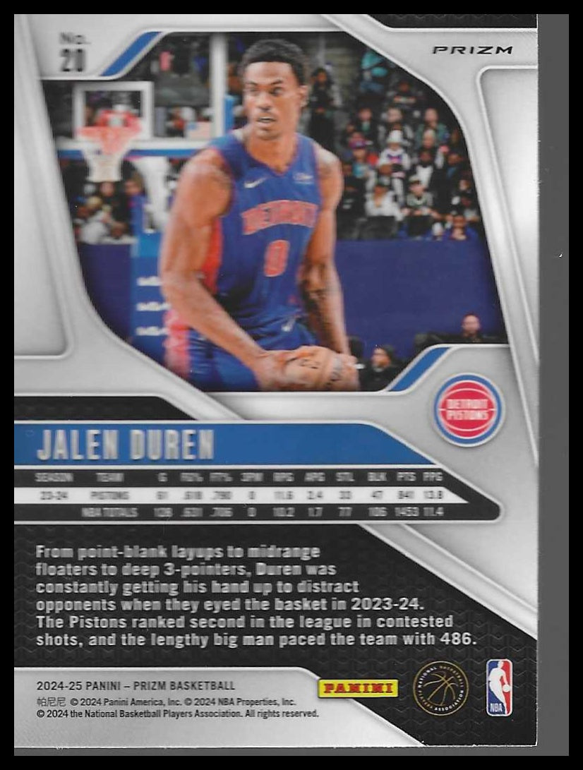 2024-25 Panini Prizm #20 Jalen Duren Prizms Silver