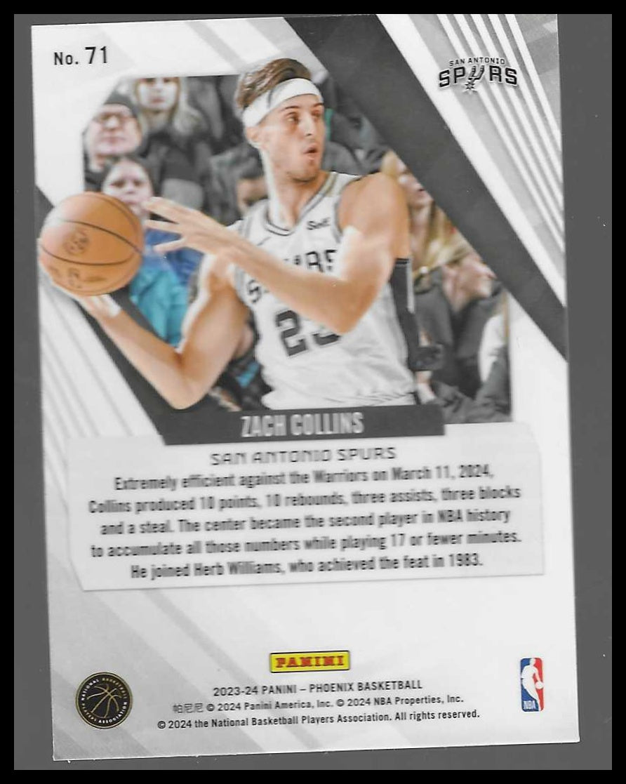 2023-24 Panini Phoenix #71 Zach Collins Phoenix Teal Lazer