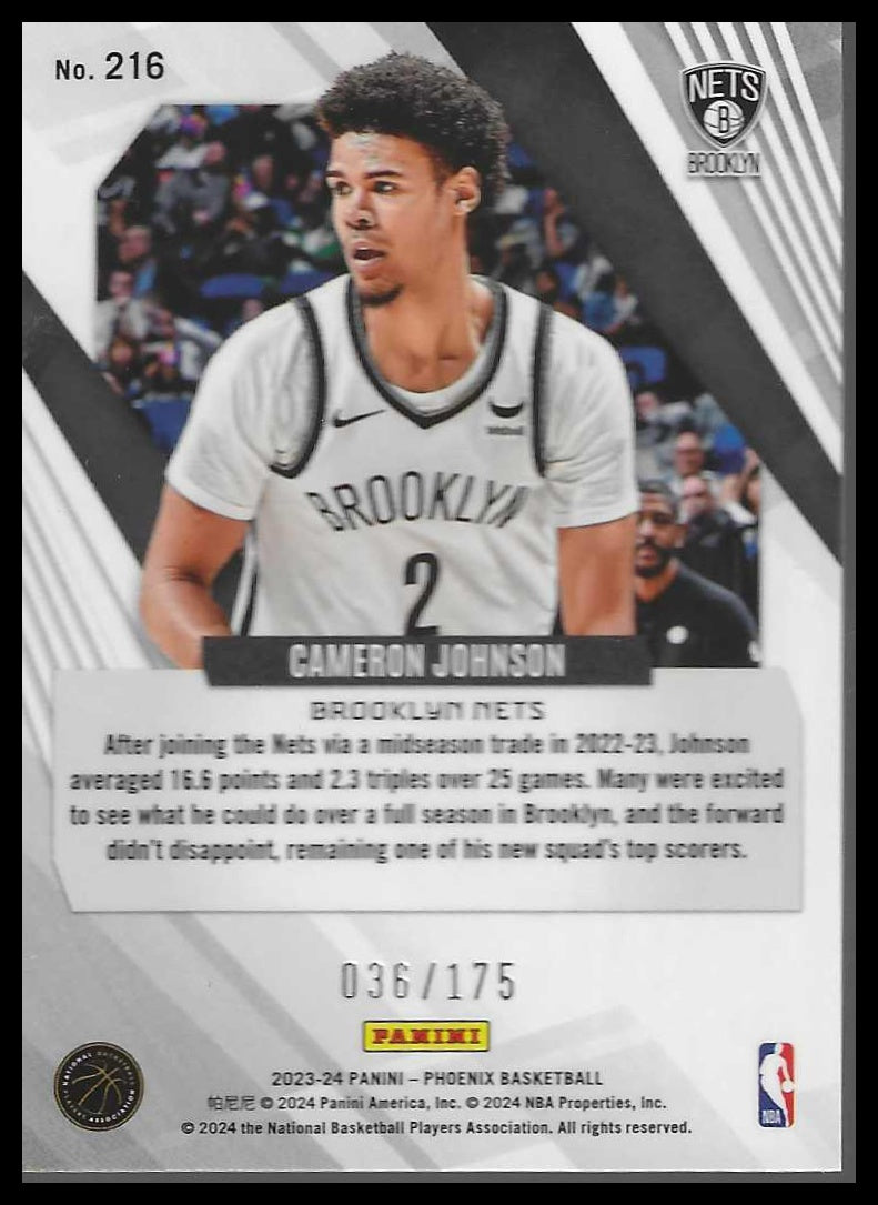 2023-24 Panini Phoenix #216 Cameron Johnson Phoenix Yellow Ice #/175