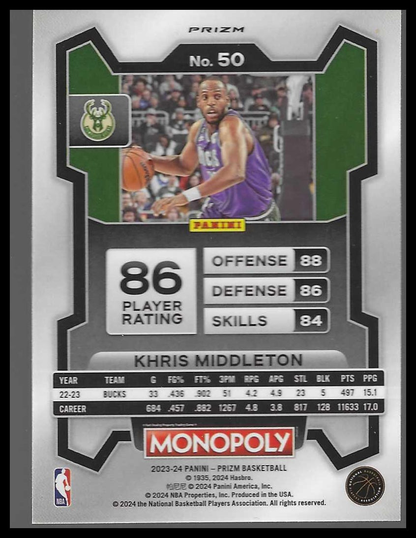 2023-24 Panini Prizm Monopoly #50 Khris Middleton Purple
