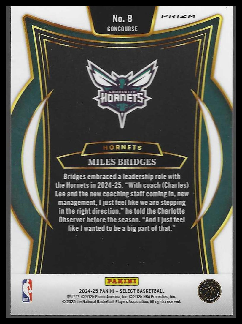 2024-25 Panini Select #8 Miles Bridges Concourse Orange Flash Prizm