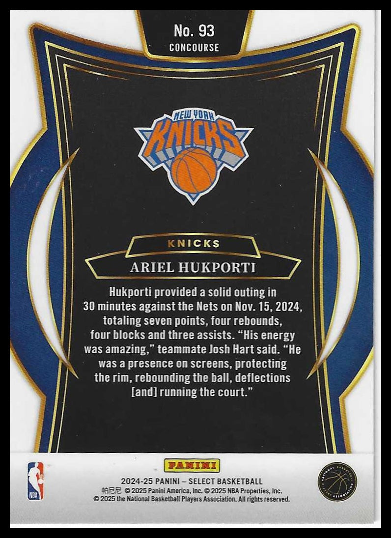 2024-25 Panini Select #93 Ariel Hukporti Blue (Retail)