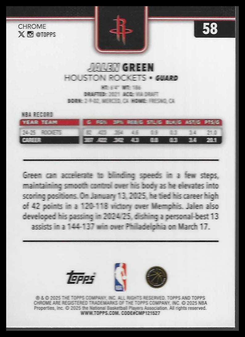 2025-26 Topps Chrome #58 Jalen Green