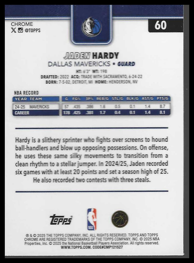 2025-26 Topps Chrome #60 Jaden Hardy