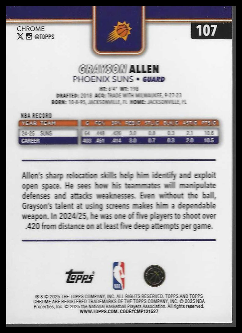 2025-26 Topps Chrome #107 Grayson Allen