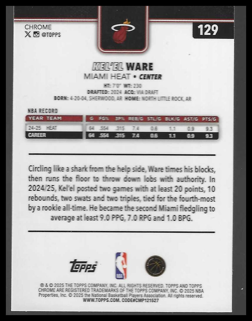 2025-26 Topps Chrome #129 Kel'el Ware
