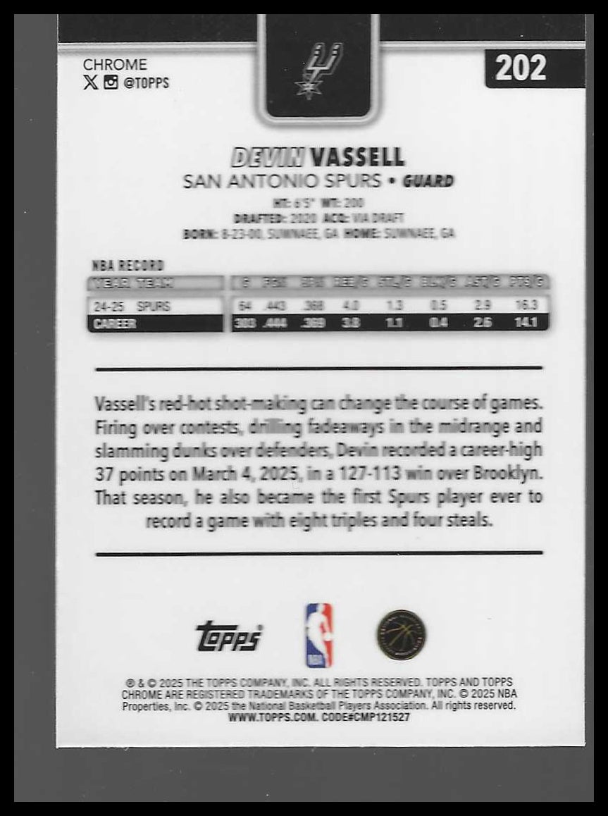 2025-26 Topps Chrome #202 Devin Vassell