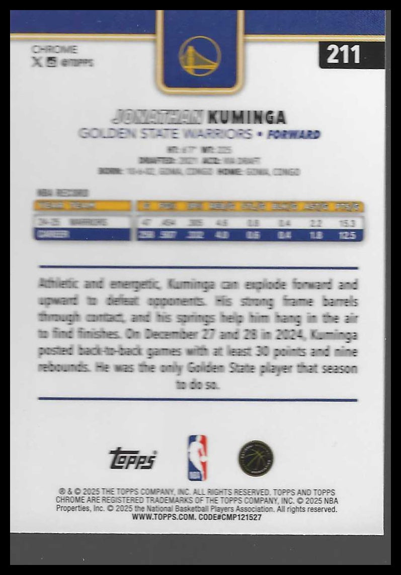 2025-26 Topps Chrome #211 Jonathan Kuminga