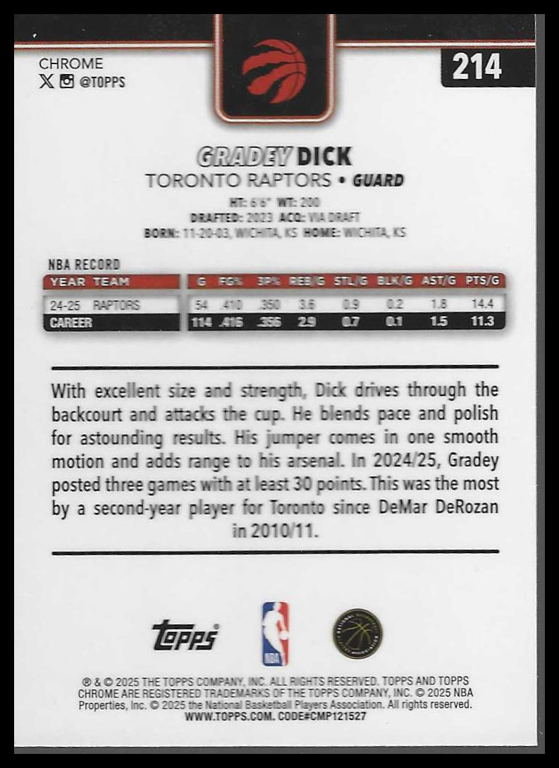 2025-26 Topps Chrome #214 Gradey Dick