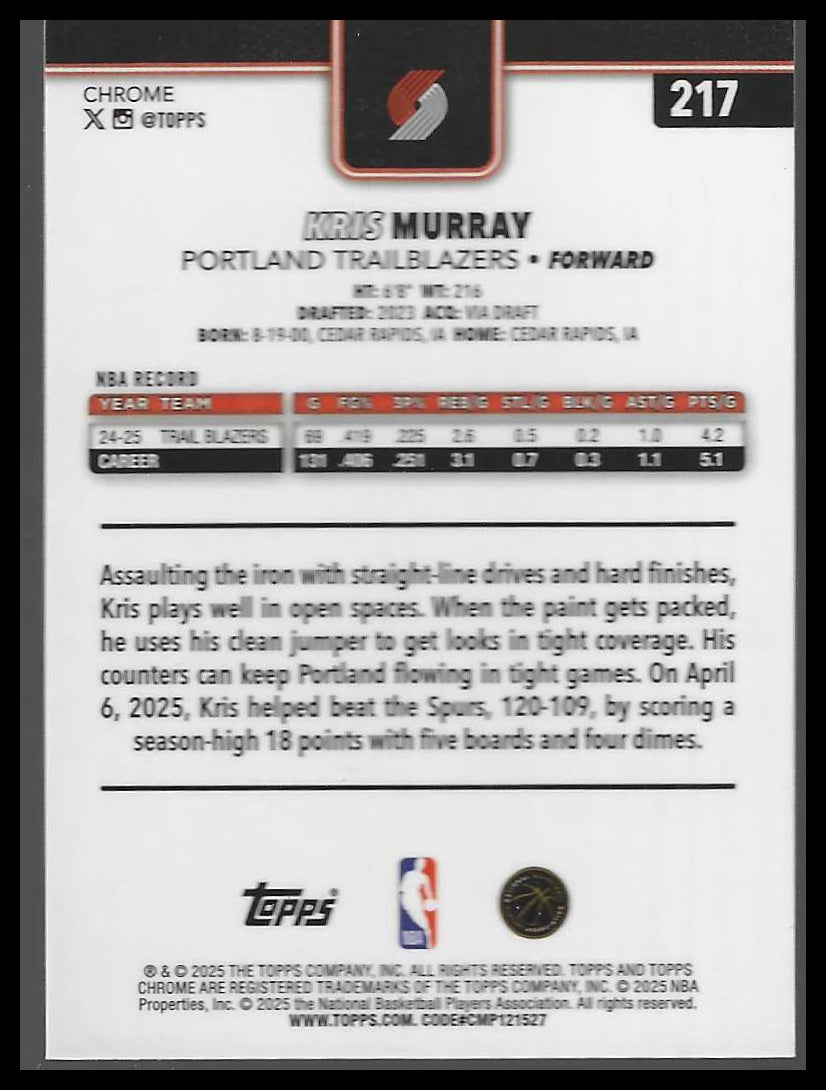 2025-26 Topps Chrome #217 Kris Murray