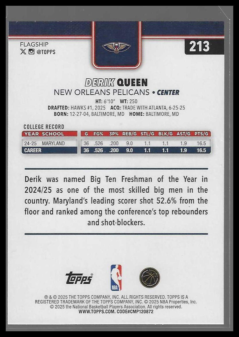 2025-26 Topps #213 Derik Queen Season Tip Off