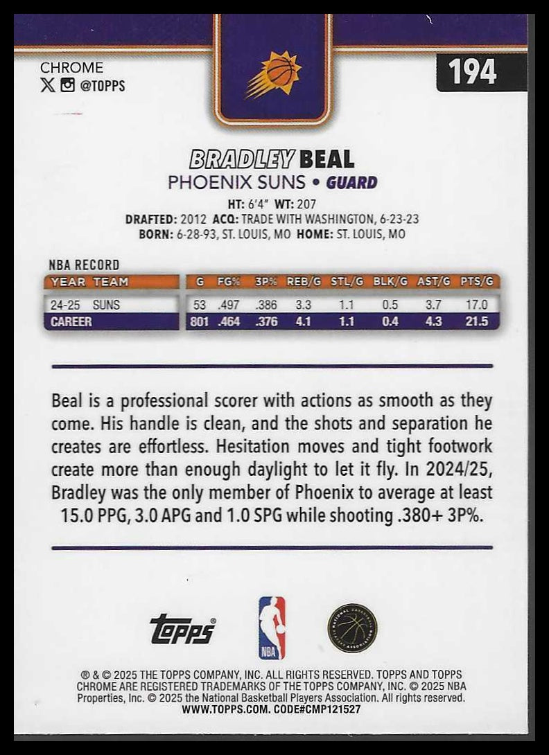 2025-26 Topps Chrome #194 Bradley Beal