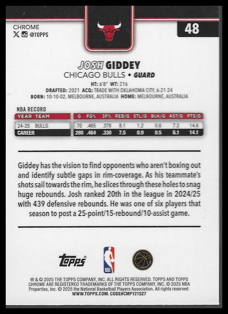 2025-26 Topps Chrome #48 Josh Giddey