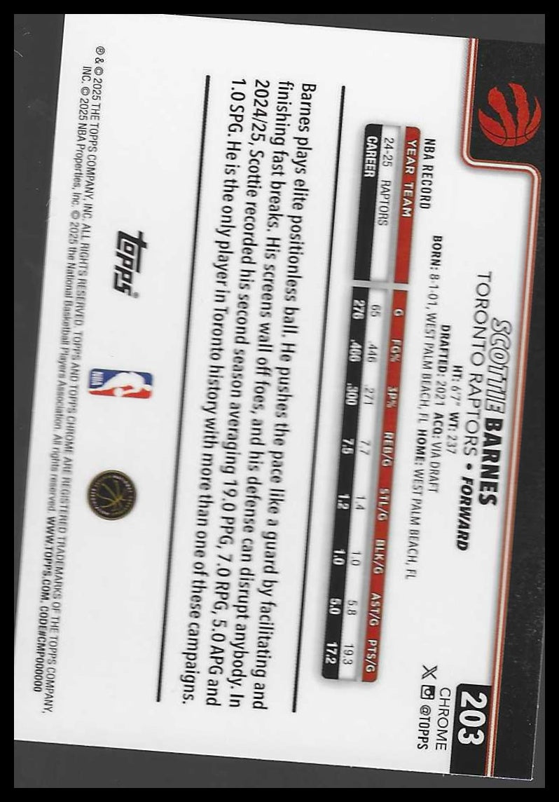 2025-26 Topps Chrome #203 Scottie Barnes