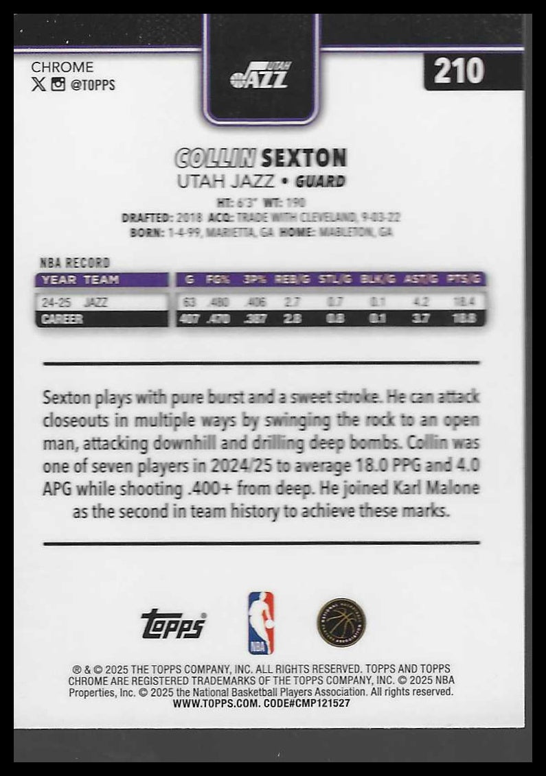 2025-26 Topps Chrome #210 Collin Sexton