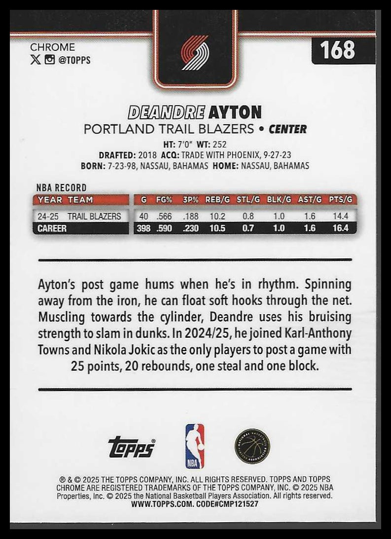 2025-26 Topps Chrome #168 Deandre Ayton