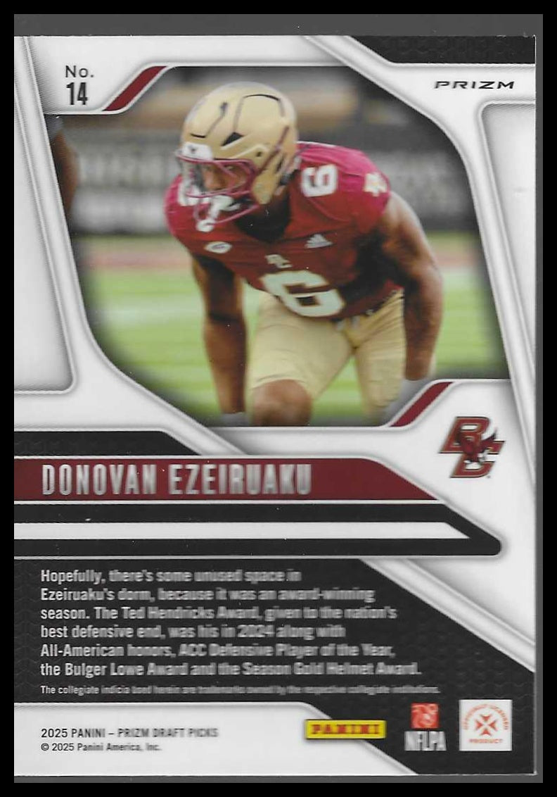 2025 Panini Prizm Draft Picks #14 Donovan Ezeiruaku Prizms Gold Ice
