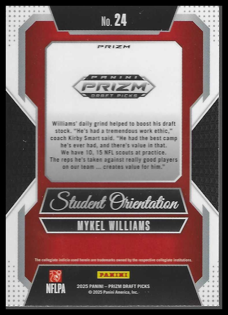 2025 Panini Prizm Draft Picks #24 Mykel Williams Student Orientation Gold Ice