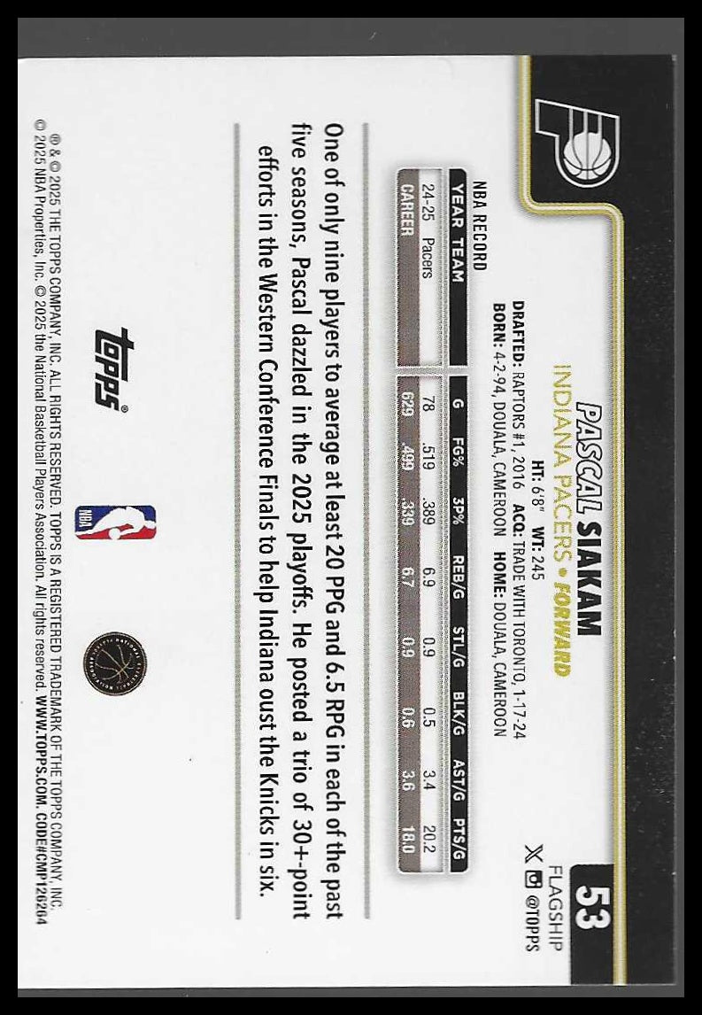 2025-26 Topps #53 Pascal Siakam Blackout