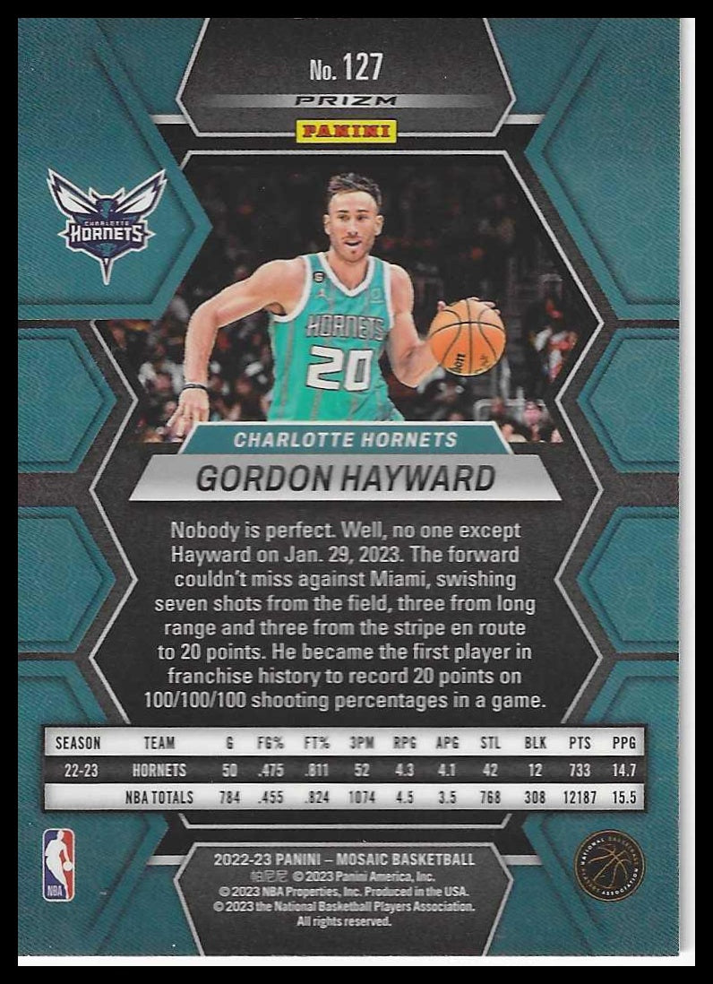 2022-23 Panini Mosaic #127 Gordon Hayward Reactive Blue