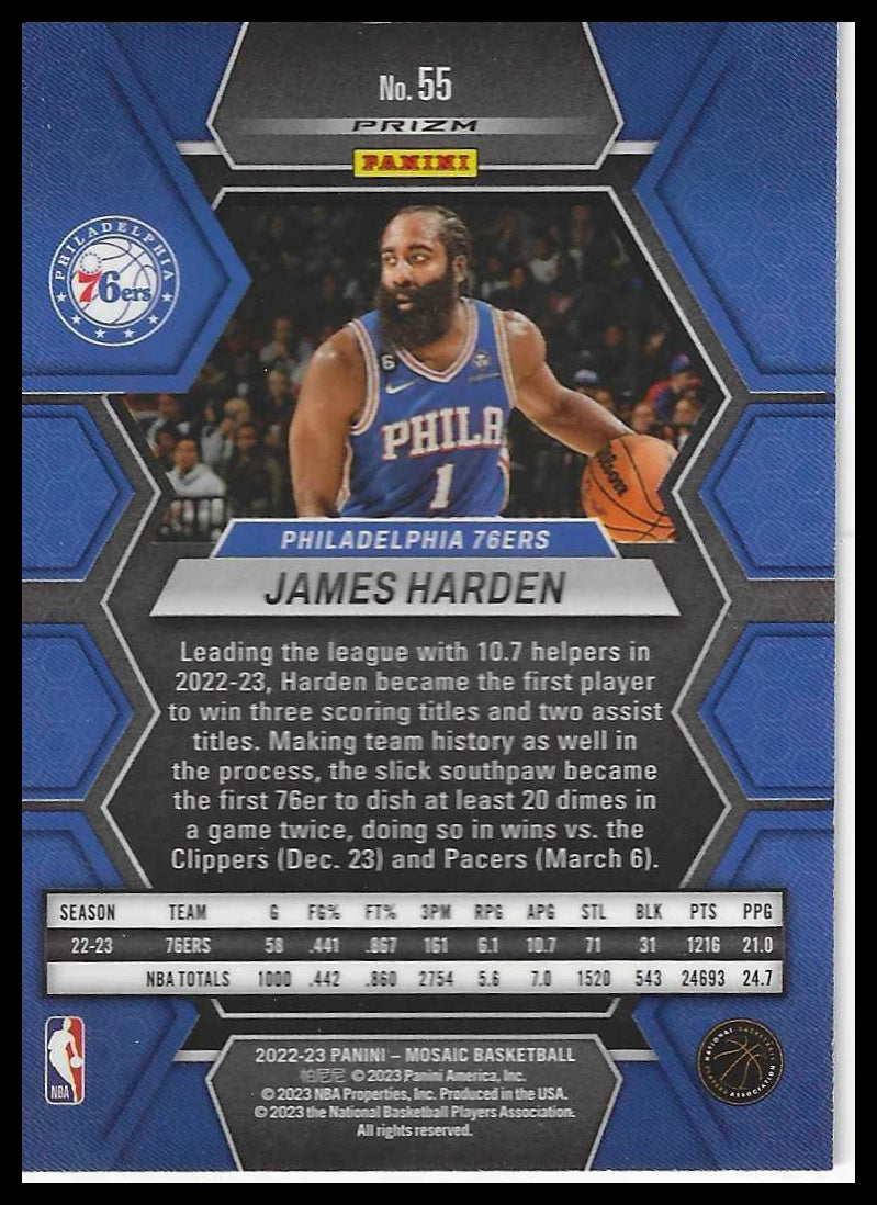 2022-23 Panini Mosaic #55 James Harden Reactive Blue